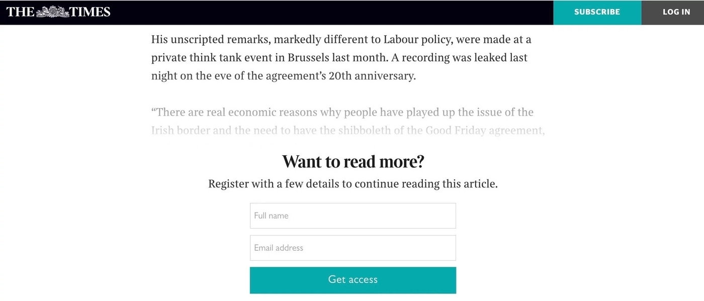 The Times hard paywall example