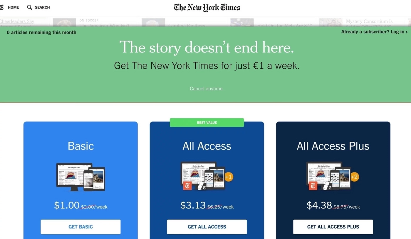 The New York Times metered paywall