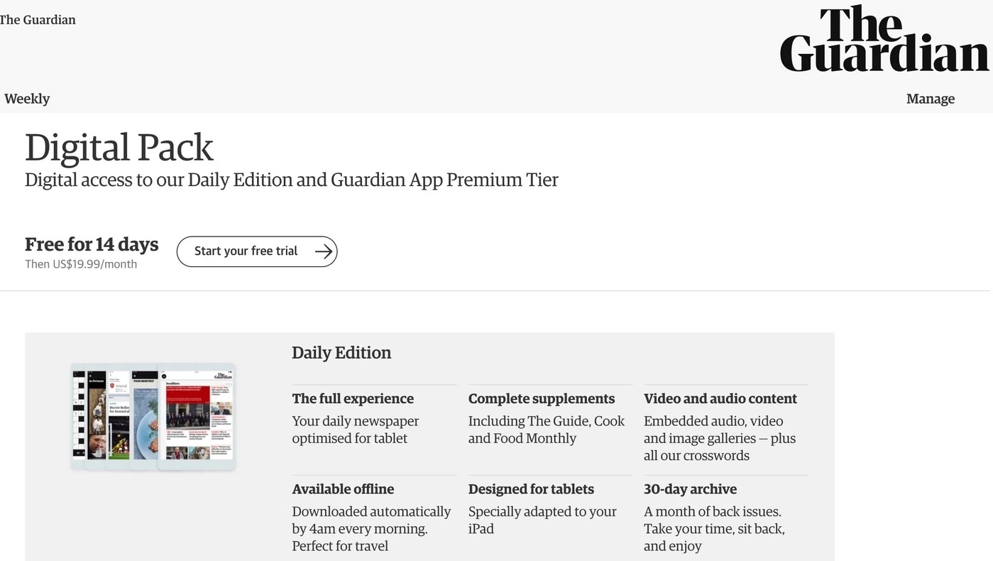 The Guardian Digital pack free paywall